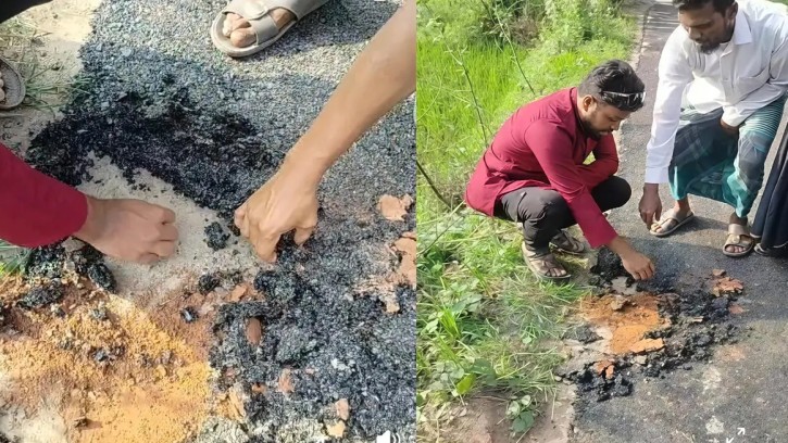 লালমাইয়ে কাজ শেষ না হতেই উঠে গেল সড়কের কার্পেটিং