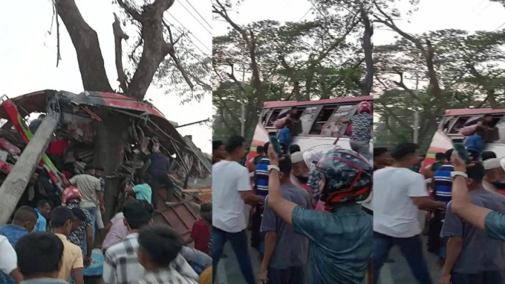চান্দিনায় বাস নিয়ন্ত্রণ হারিয়ে গাছের সাথে ধাক্কা।। নিহত ৩, আহত ২৫ 